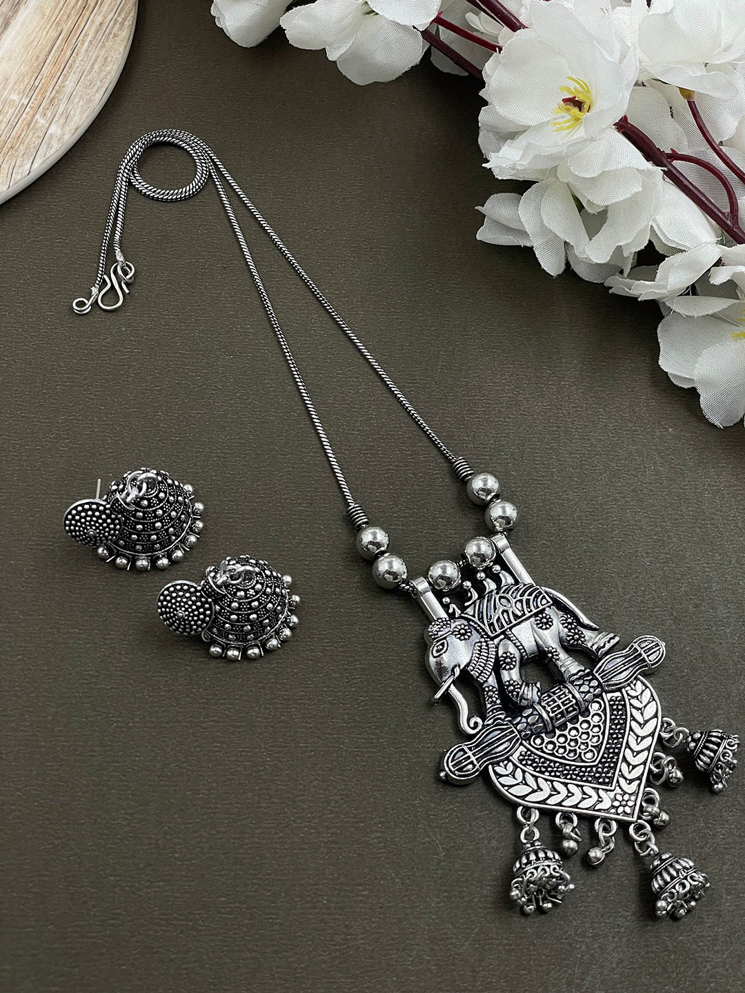 NAMAN ARTS Silver Plated Oxidised Jewellery Set