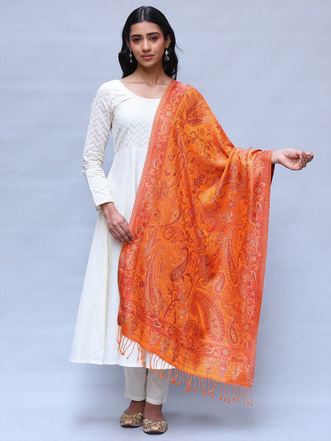 Exotic India Reversible Super Silk Jamawar Stole With All Over Weave