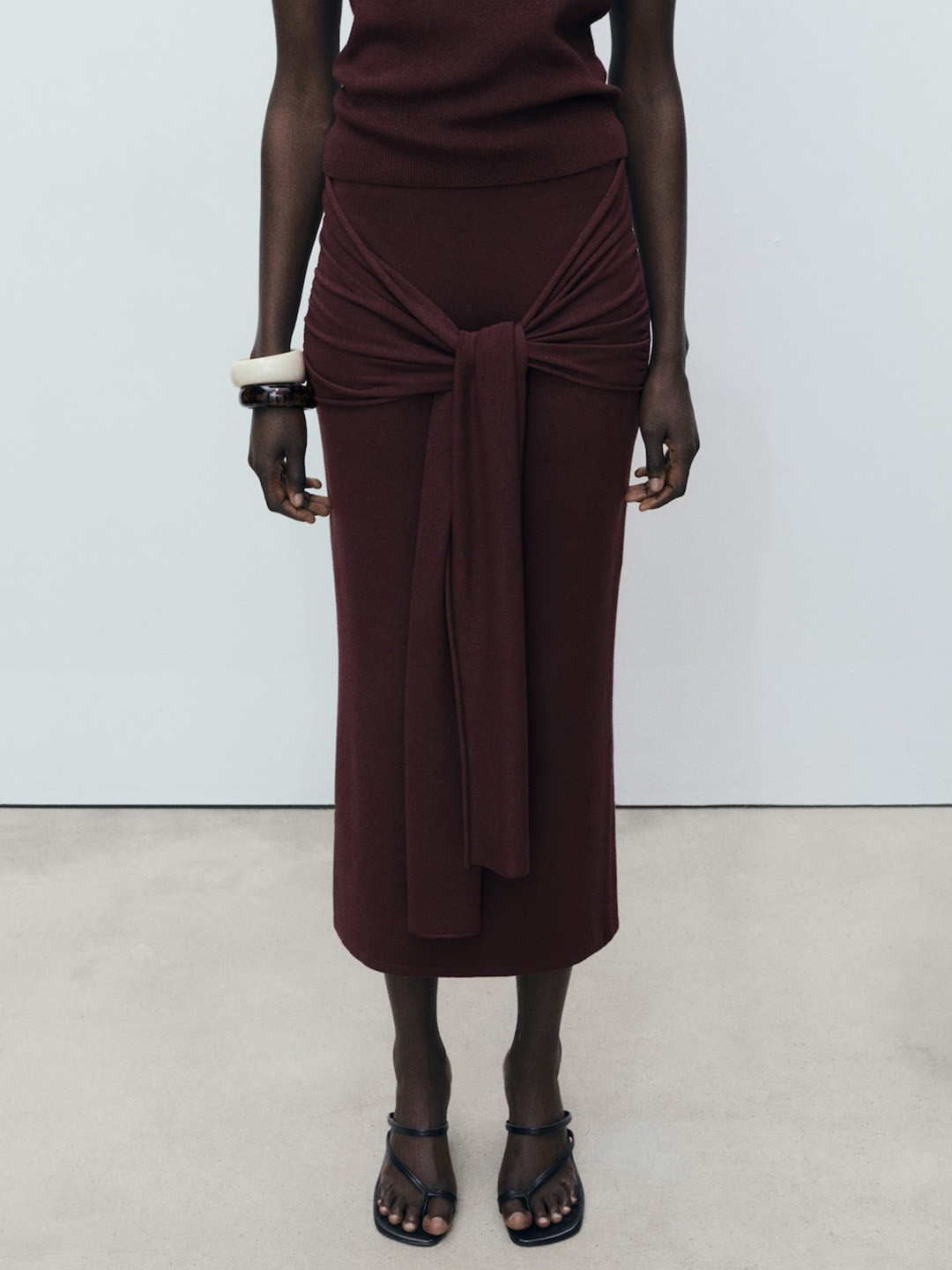 MANGO Knotted Waist Detail Skirt
