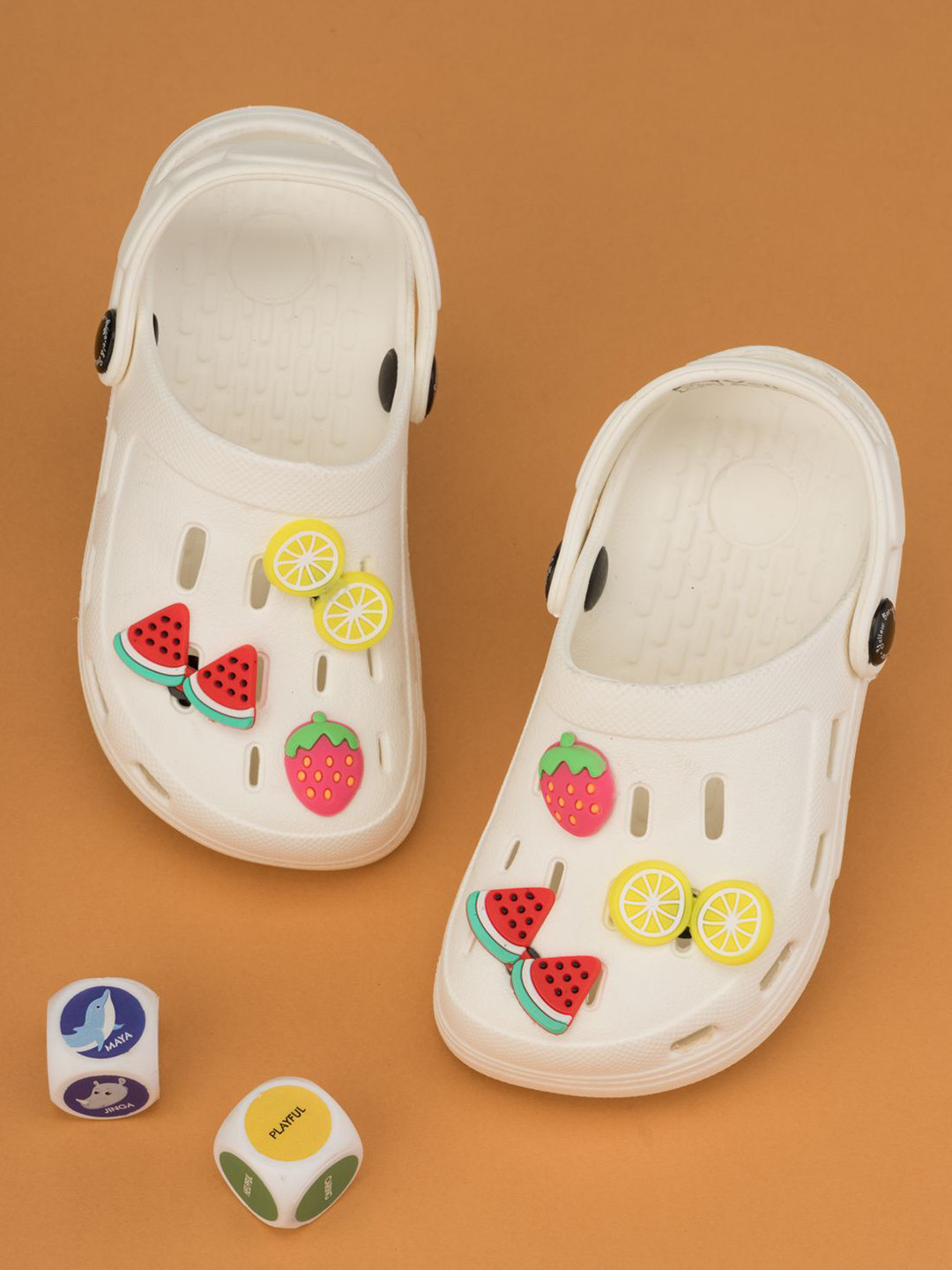 Yellow Bee Girls Whimsical Strawberry Watermelon & Lemon 3D Charms Clogs