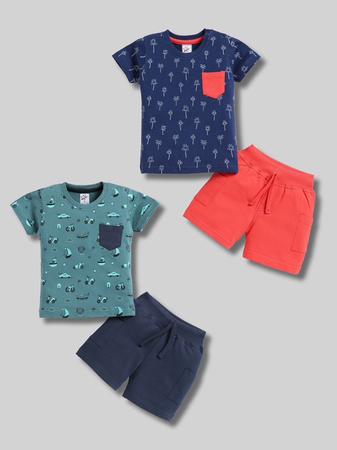 Universal Stars Boys Pack Of 2 Printed Round Neck Pure Cotton T-shirt With Shorts