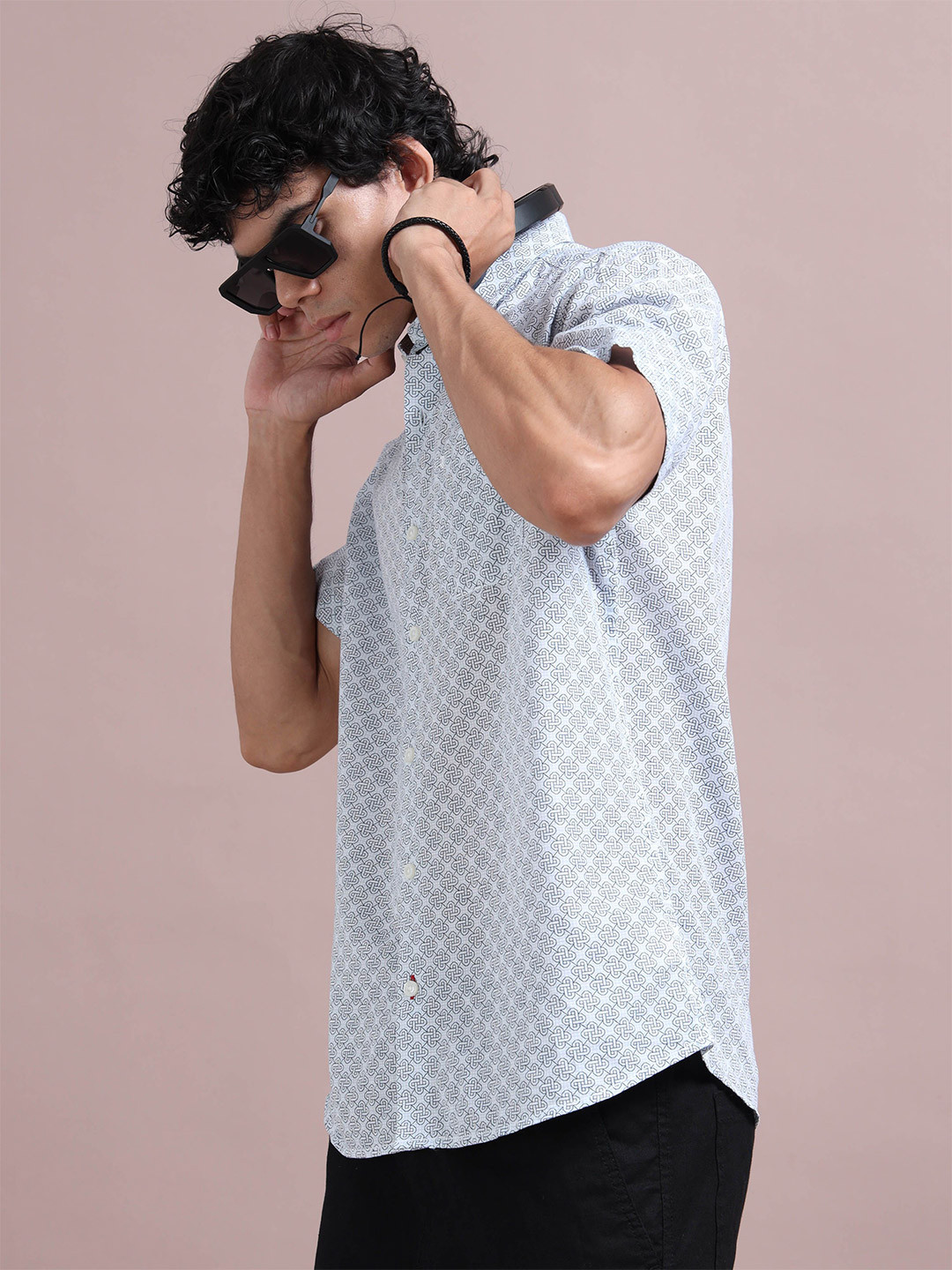 RIGS AND RAGS Men Classic Fit Graphic Printed Spread Collar Cotton Casual Shirt