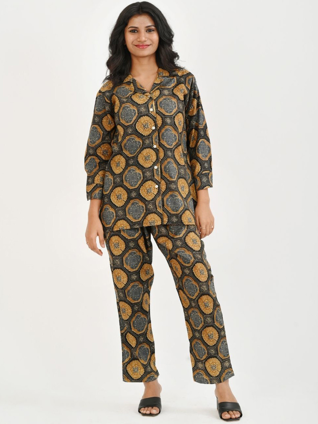 30 Looks Women Ethnic Motifs Printed Lapel Collar Pure Cotton Night suit