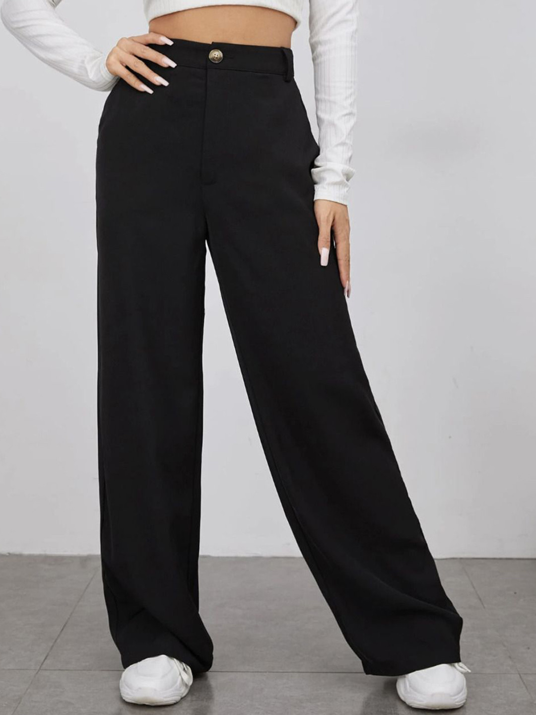 BUY NEW TREND Women Relaxed High-Rise Wrinkle Free Wide Leg Trousers