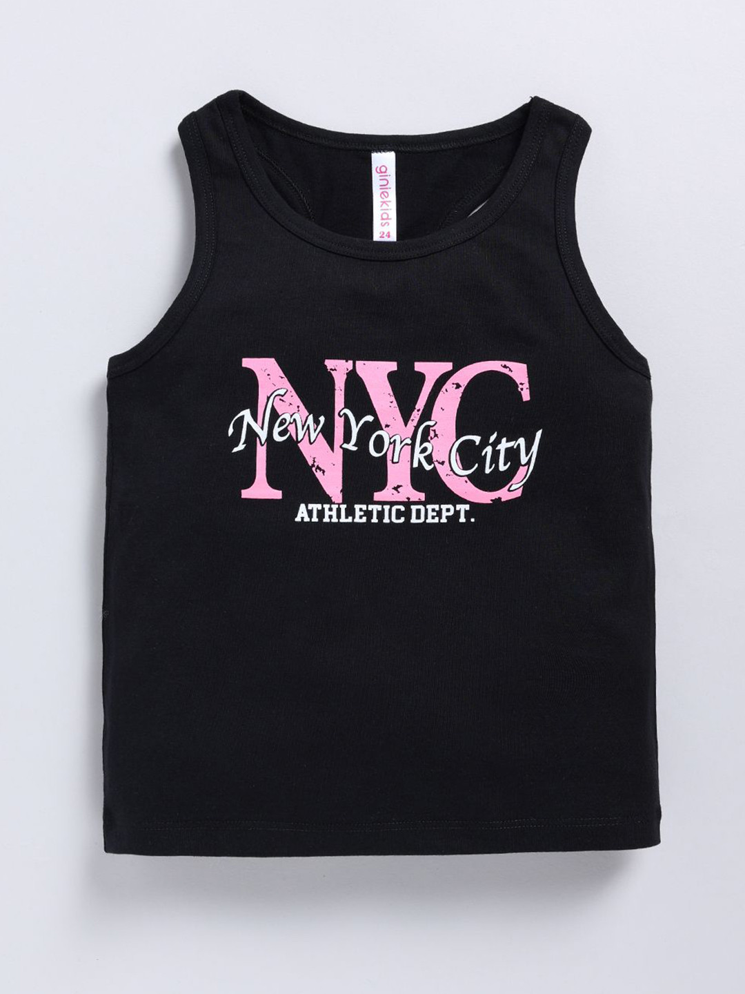 Giniekids Girls Round Neck Typography Printed Tank Top