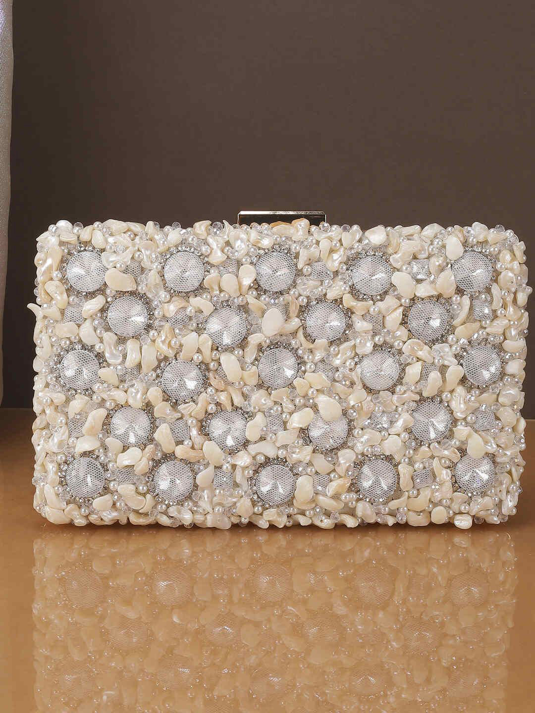Metro Embellished Beads & Stones Foldover Clutch