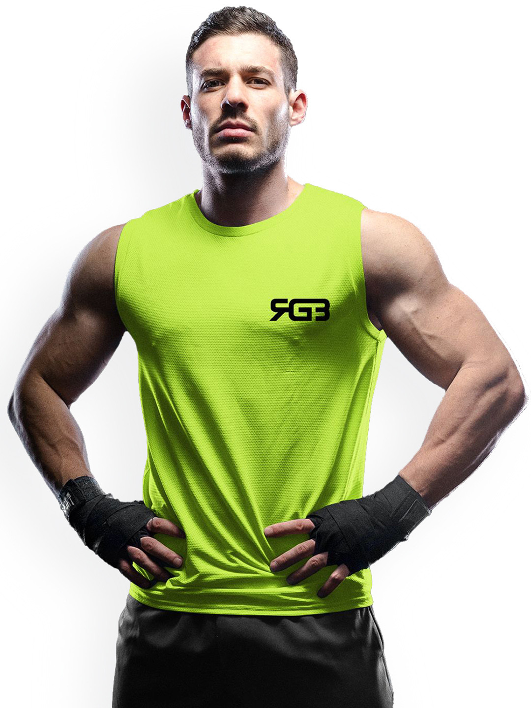 3Colors Dri-Fit Athleisure Wear Gym Innerwear Vest VEST-CCUT-RGB LOGO-GREEN_M