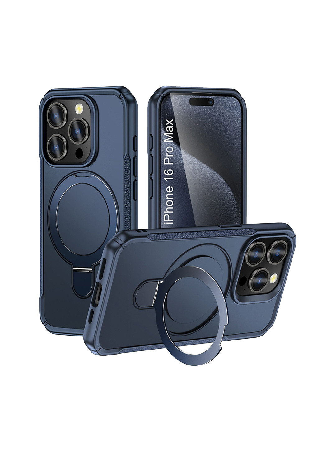 Luxury Kase Solid iPhone 16 Pro Max 360 Rotating Kickstand Mag-Safe Back Case