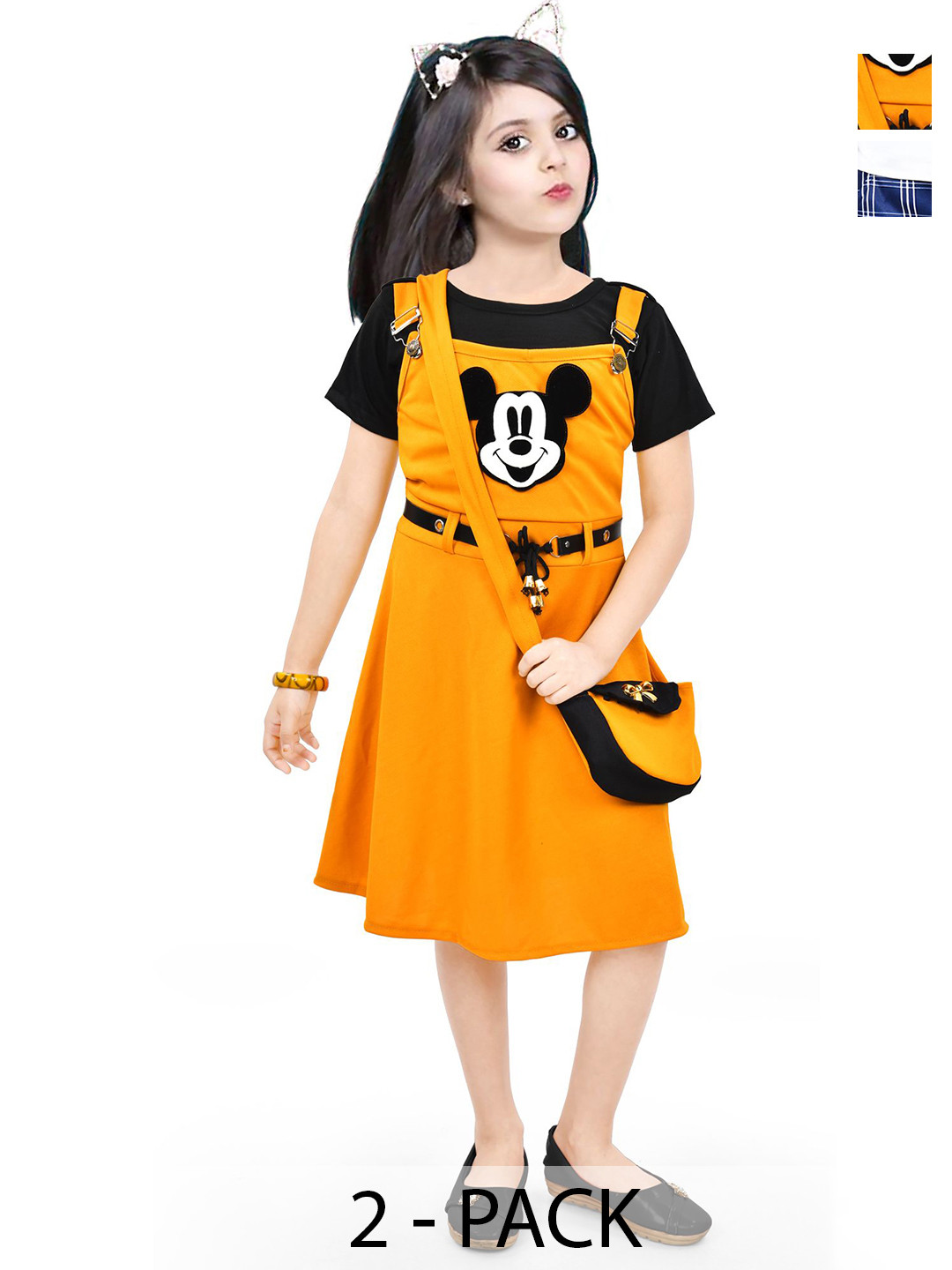 NAIVETY Girls Pack Of 2 Top With Capris & Dungarees Set