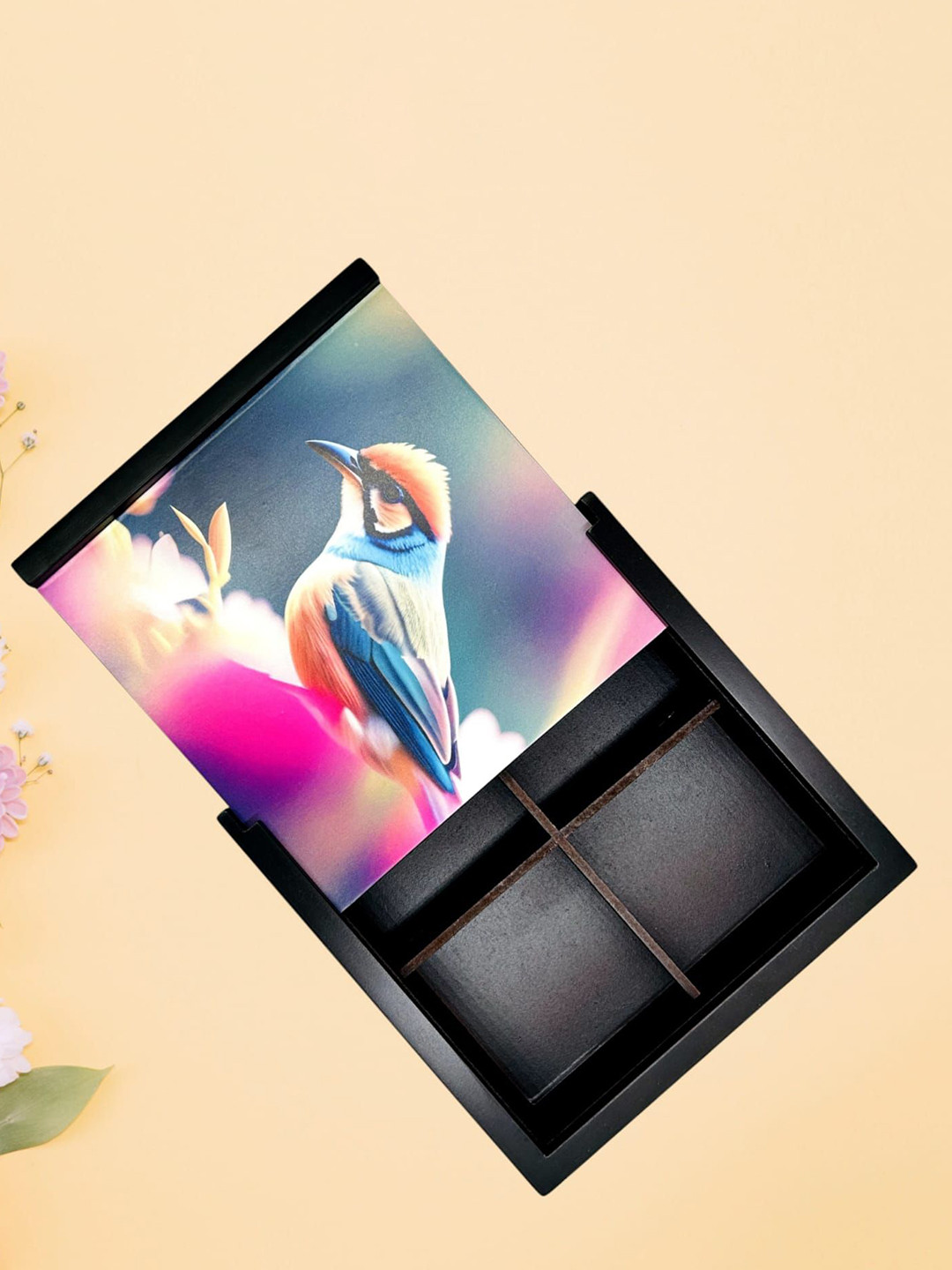 Angira Handicrafts Brown Animal Print Wood Flip Top Fridge Container