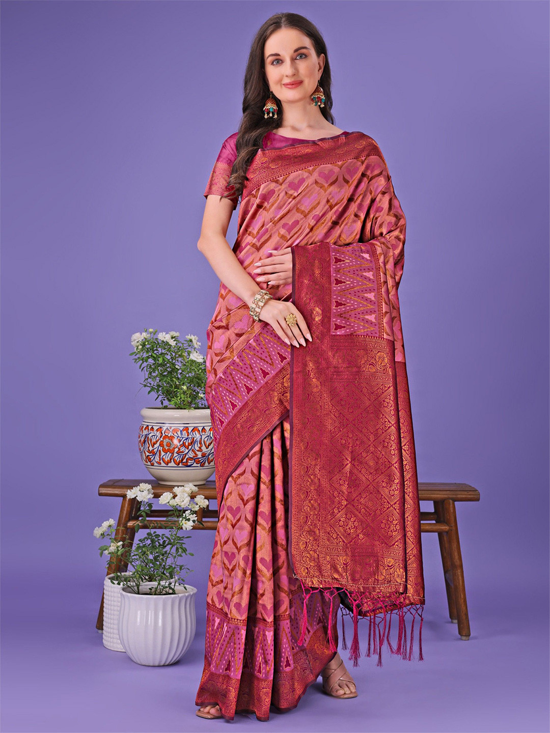 KALINI Woven Design Zari Saree With Blouse Fabric