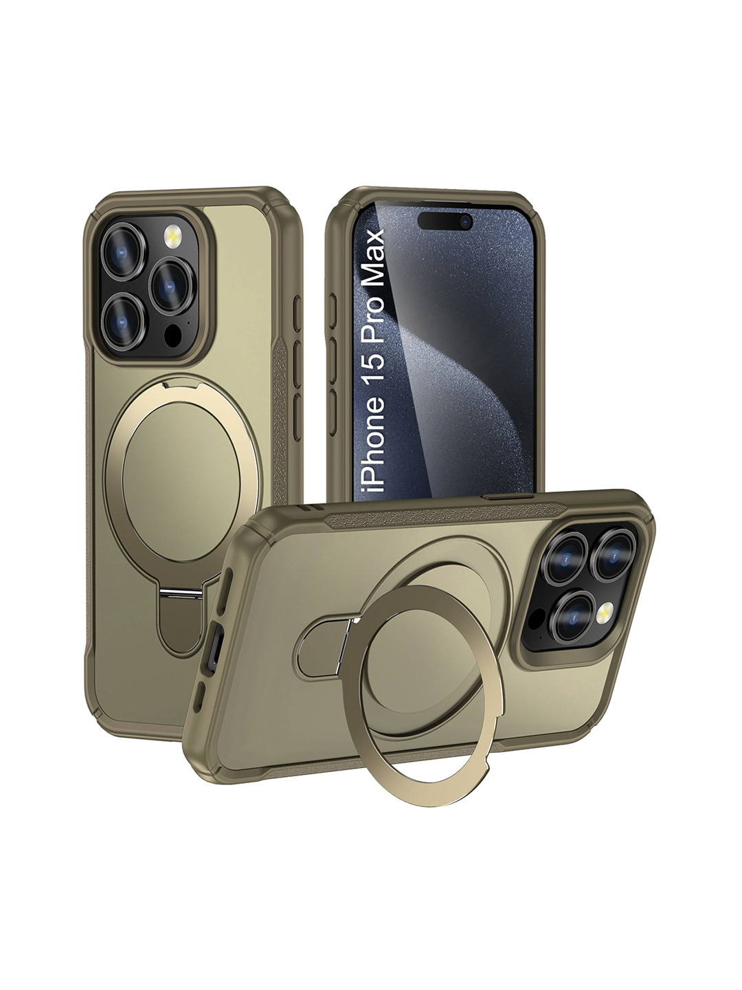 Luxury Kase Solid iPhone 15 Pro Max 360 Rotating Kickstand Mag-Safe Rugged Back Case