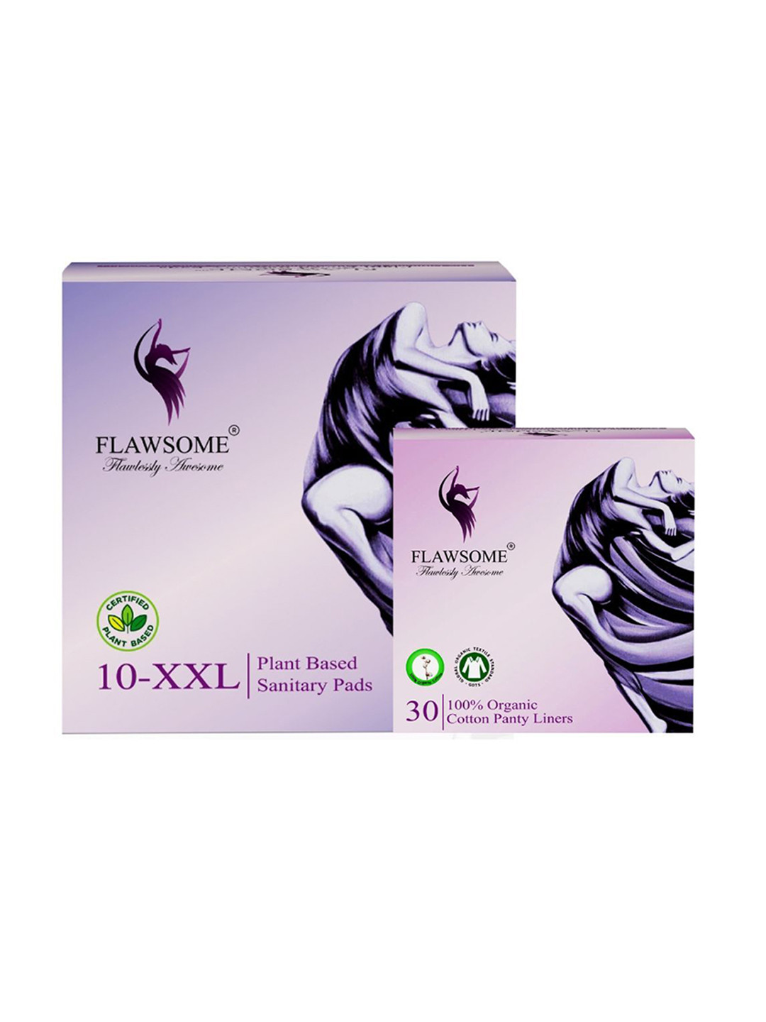 Flawsome Set Of 2 Plant Based Cotton Sanitary Pads - XXL - 10 Pcs With Panty Liners -30Pcs