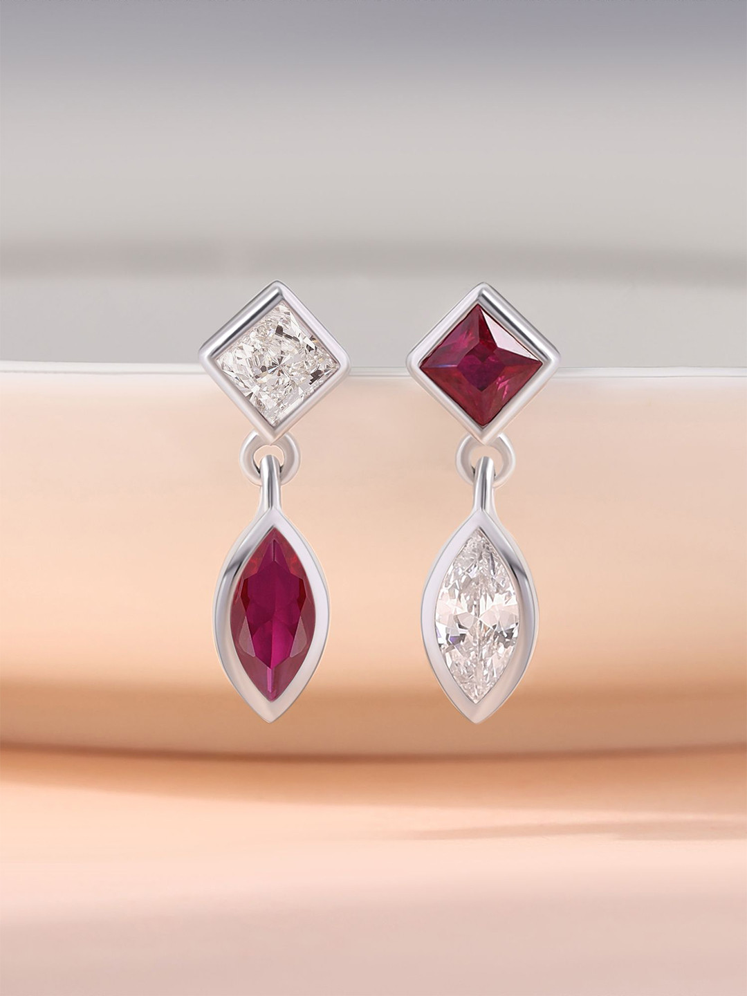 Ornate Jewels 925 Sterling Silver Rhodium-Plated Amethyst Studded Diamond  Drop Earrings