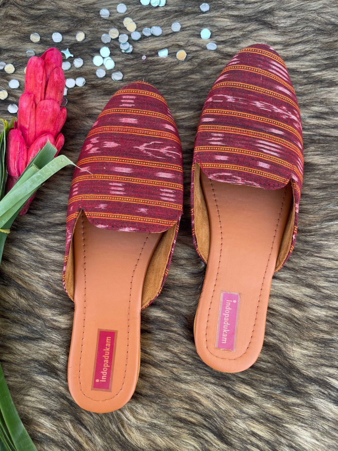 Indopadukam Women Patterned Open Back Flats