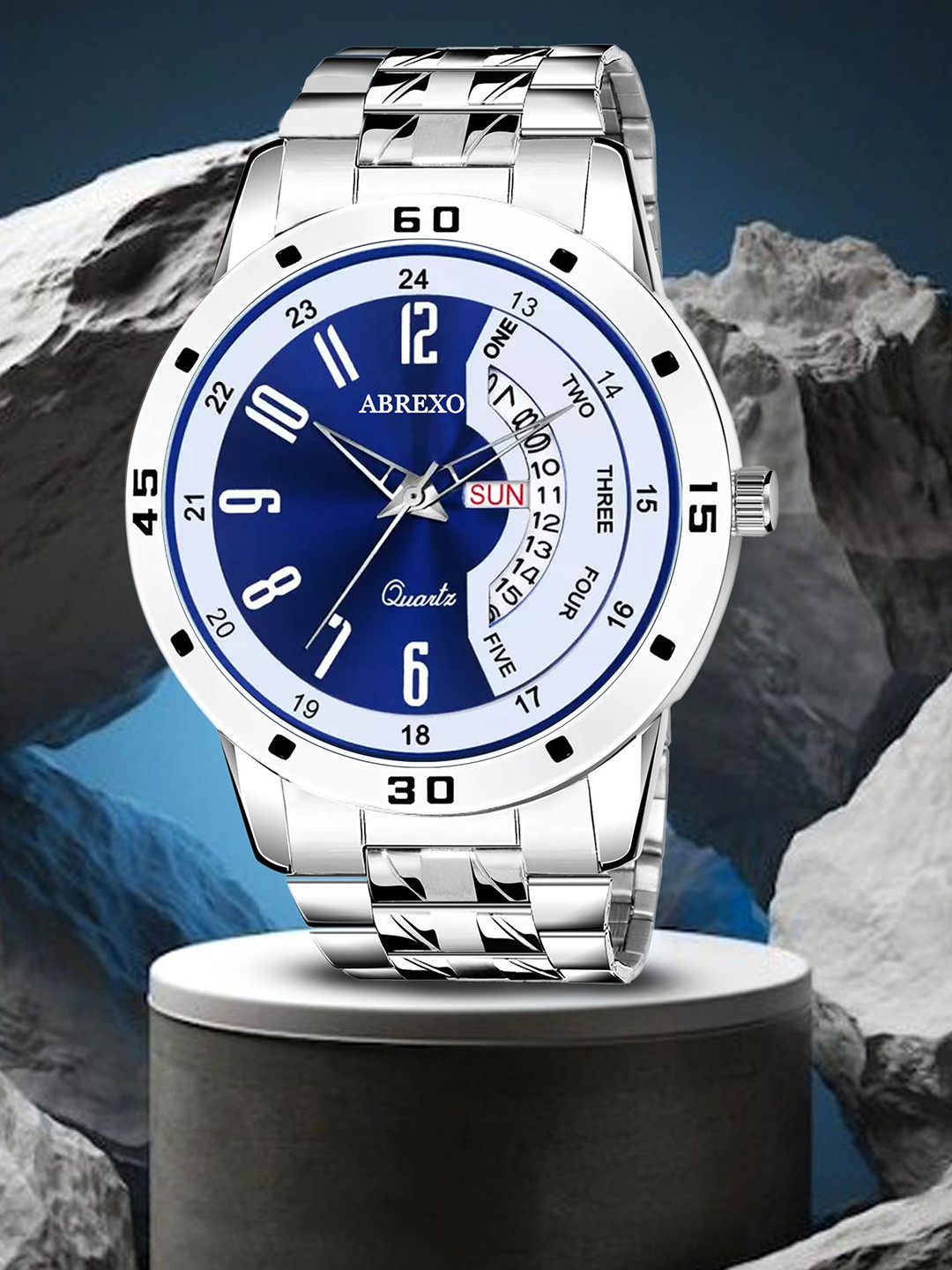 Abrexo Men Printed Dial & Stainless Steel Day and Date Functioning Chain Watch