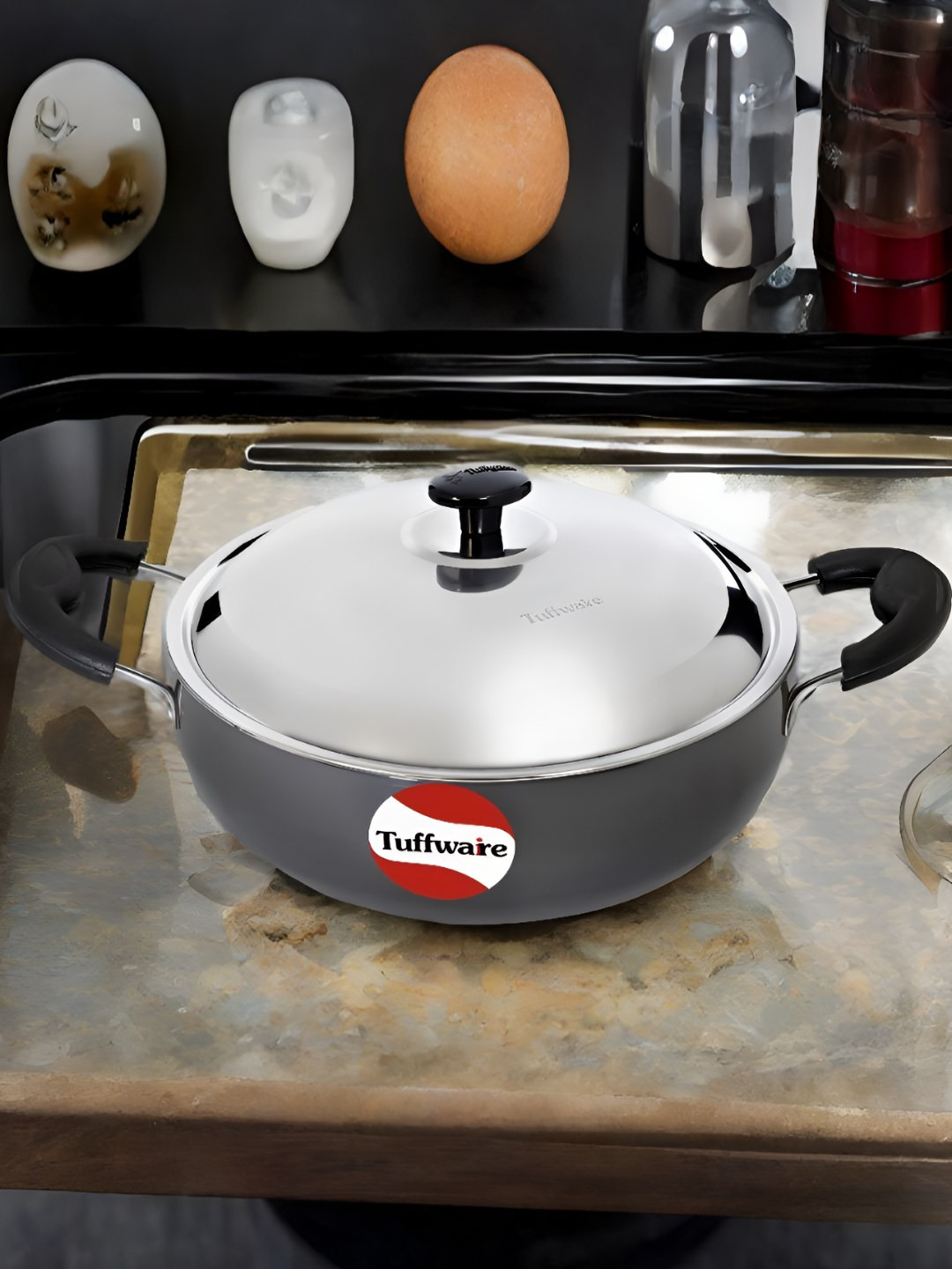 TUFFWAIRE Hard Anodised Deep Kadhai with SS LID 11inch - 1.9 Litre