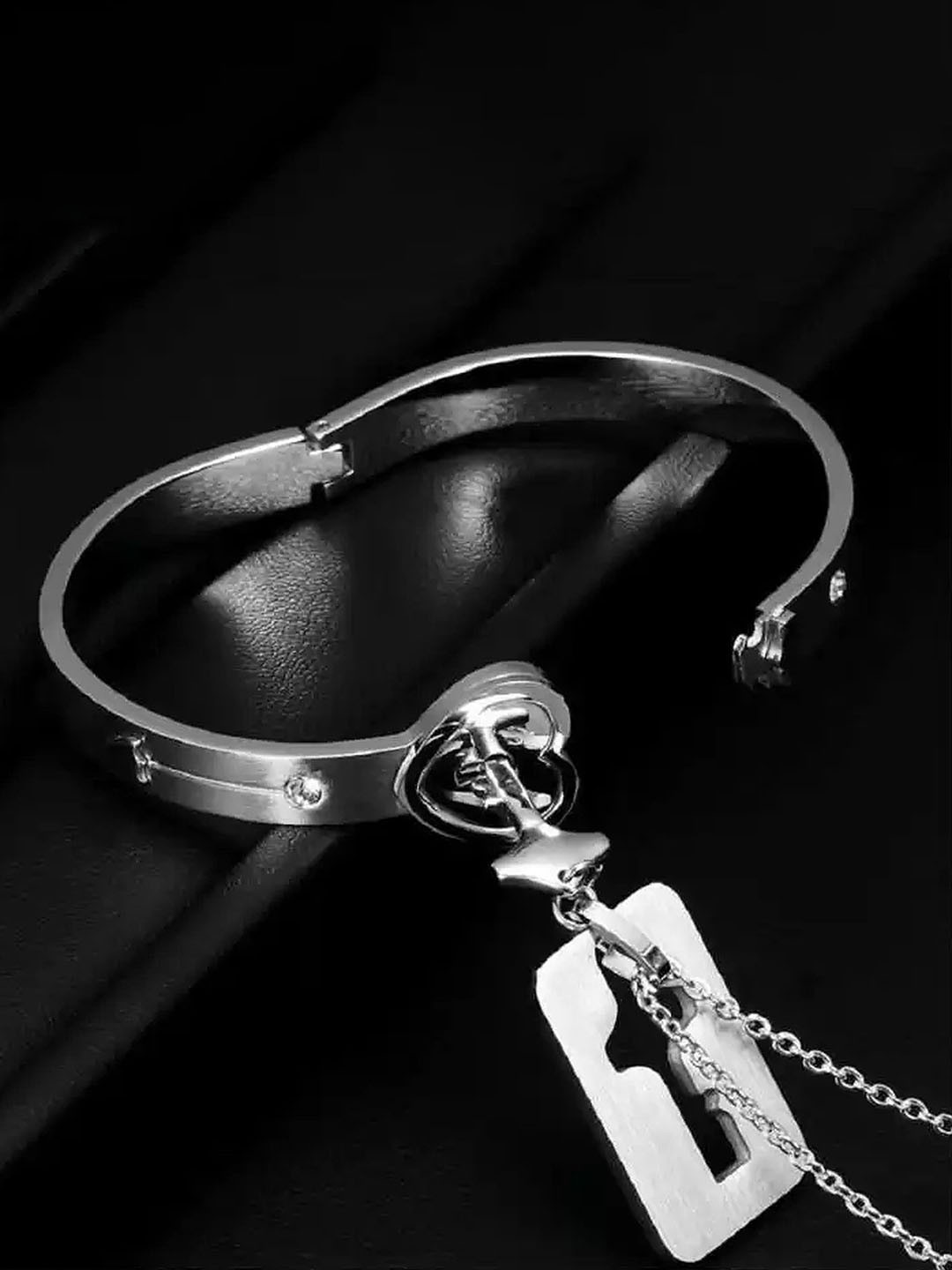 The Roadster Lifestyle Co Men Silver Platted Cubic Zirconia Studded Jewellery Set