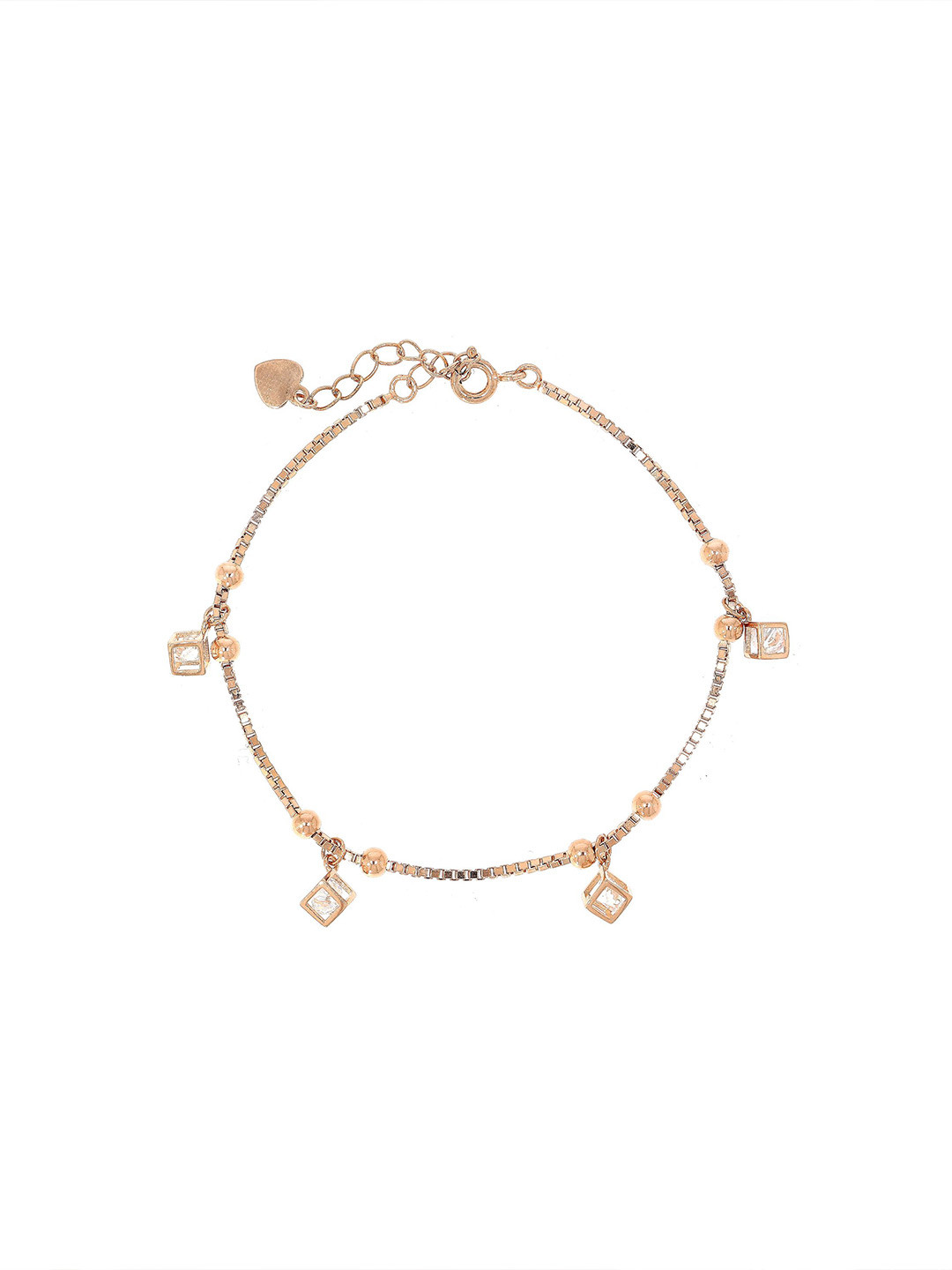 BHIMA 925 Sterling Silver Rose Gold Polish Plated Cubic Charm Bracelet