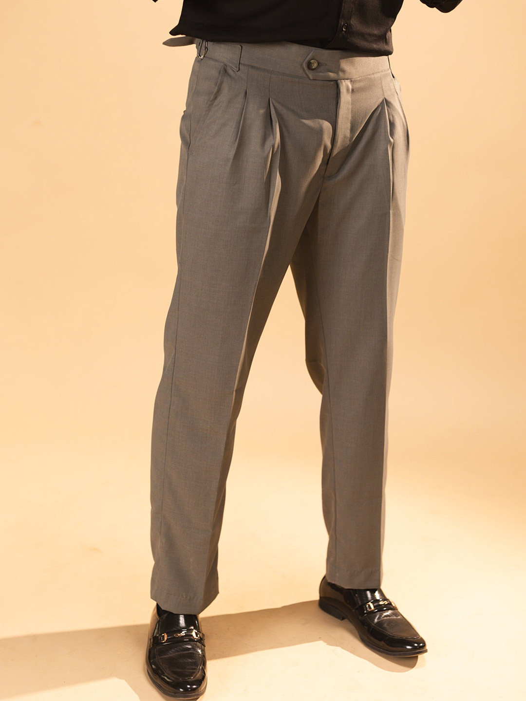 Hidden Loops Men Smart Loose Fit Pleated Naples Formal Trousers