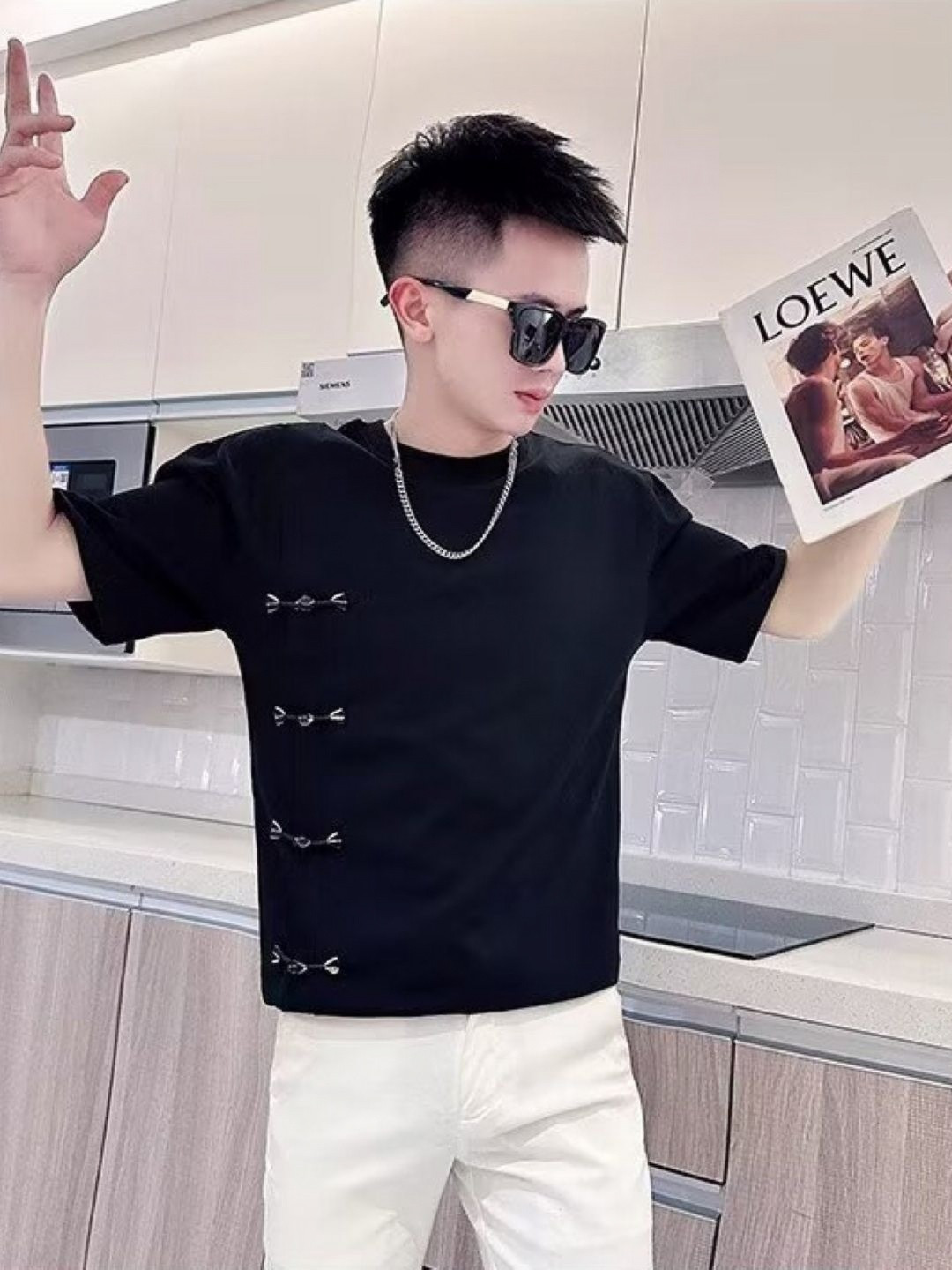 Men Bow Print Casual T-shirt