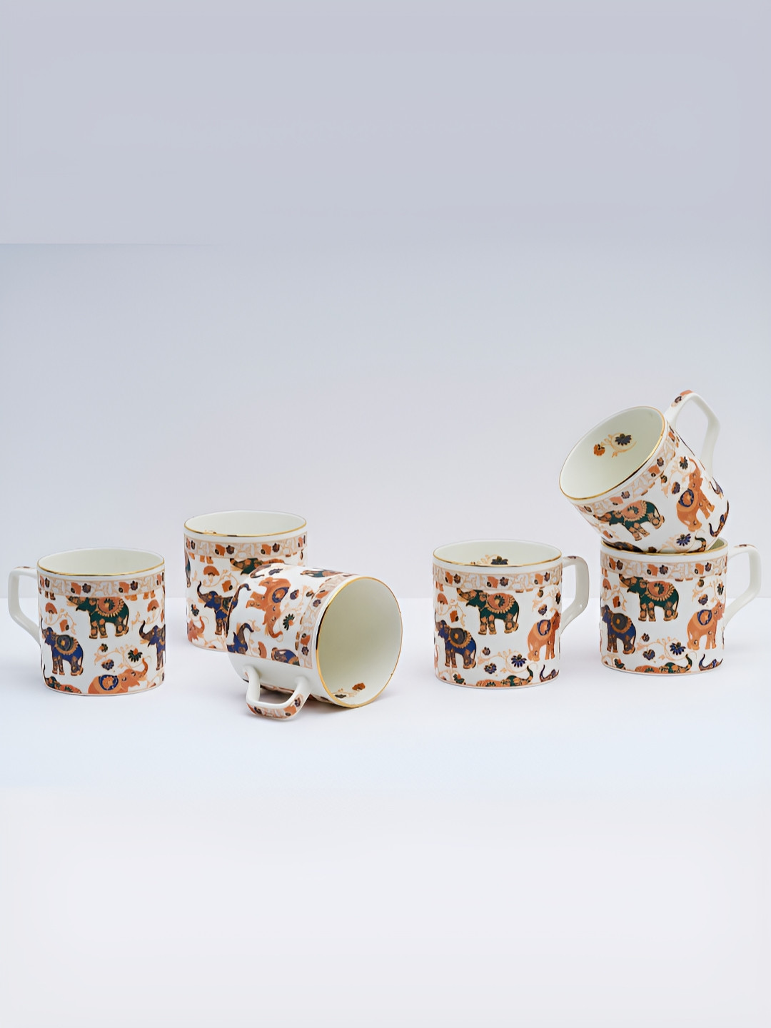 GOLDEN QUEEN'S Mr. Happy Orange Animal Print Ceramic Handmade 6 Piece Cups-200ml