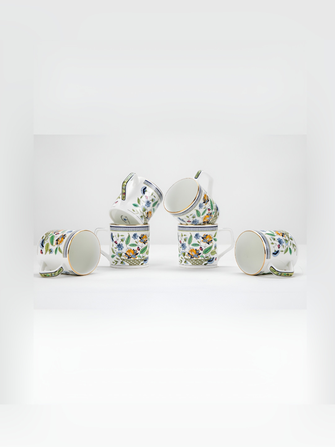 GOLDEN QUEEN'S 3D Unicorn Cloud Green Floral Ceramic Easy to Clean 6 Piece Cups-220ml