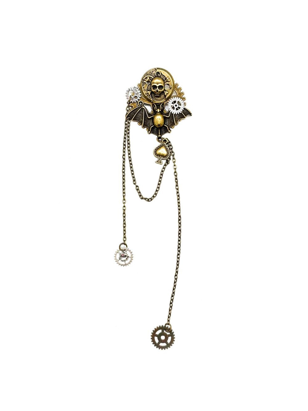 The Tie Hub Steampunk Skull & Bat Lapel Pin With Gears & Chains Brooch