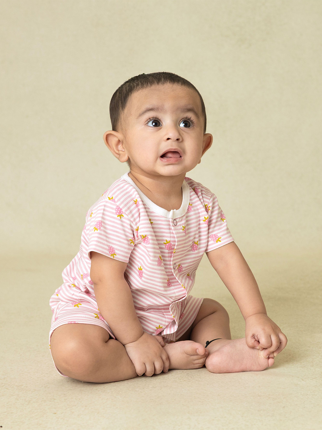 Dear Little Kids Striped Round Neck Pure Cotton Jhabla With Shorts