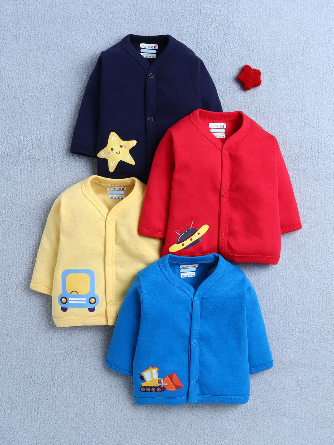 BUMZEE Infant Boys Pack Of 4 Printed Cotton Jhabla Peb10583
