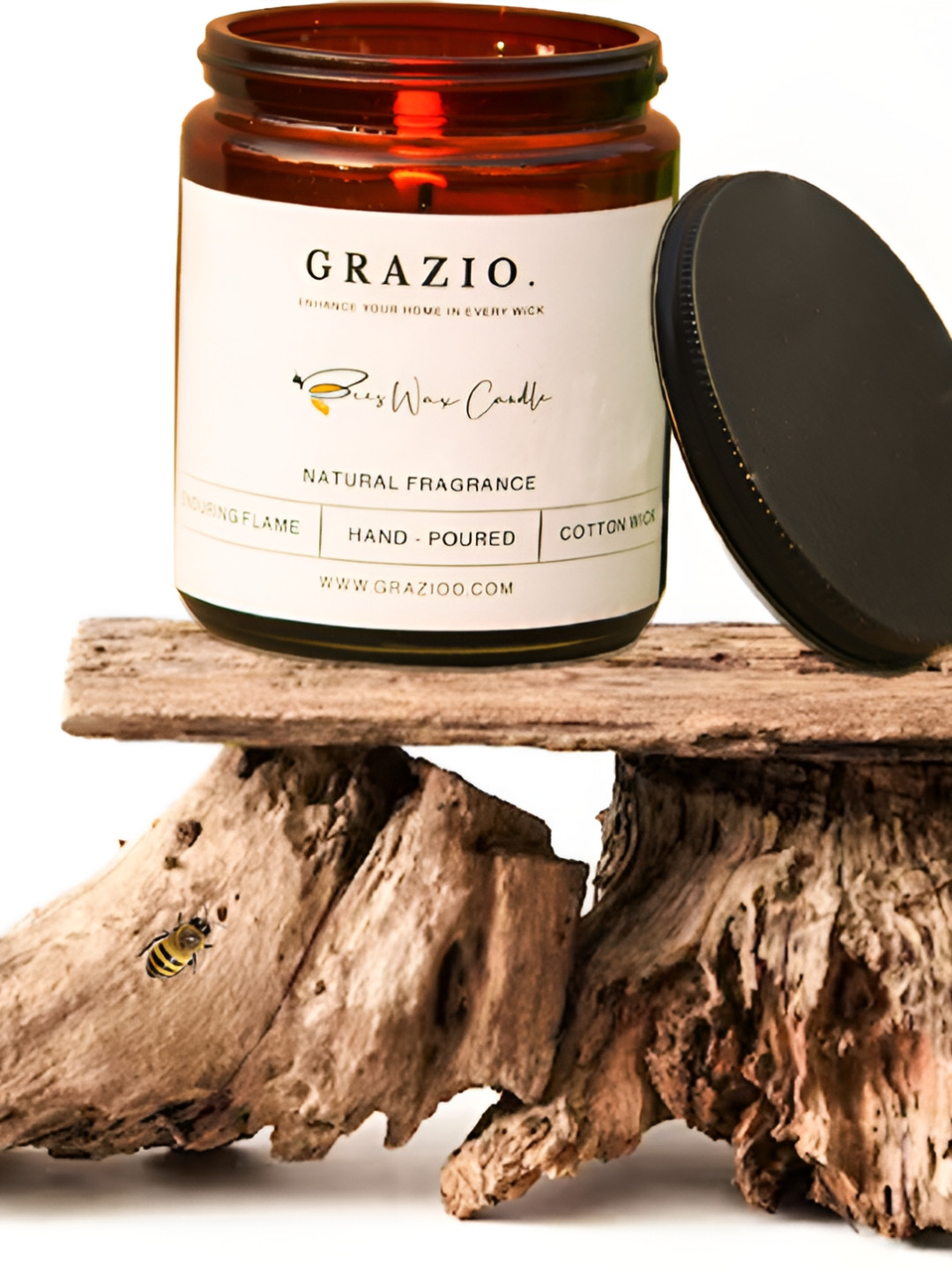 GRAZIO Beeswax Gifting Edition Honey and Lemon Grass Solid Geometric Regular Jar Candles