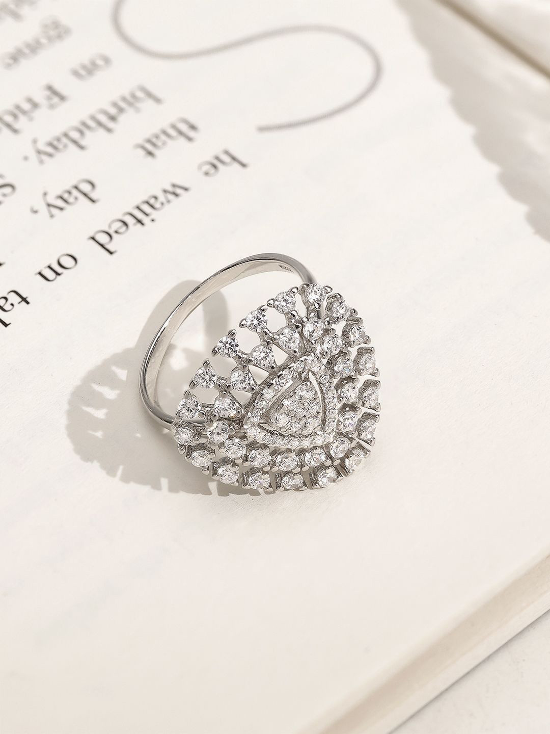 Tweov Jewels 925 Sterling Silver Rhodium-Plated Cubic Zirconia Cluster Ring