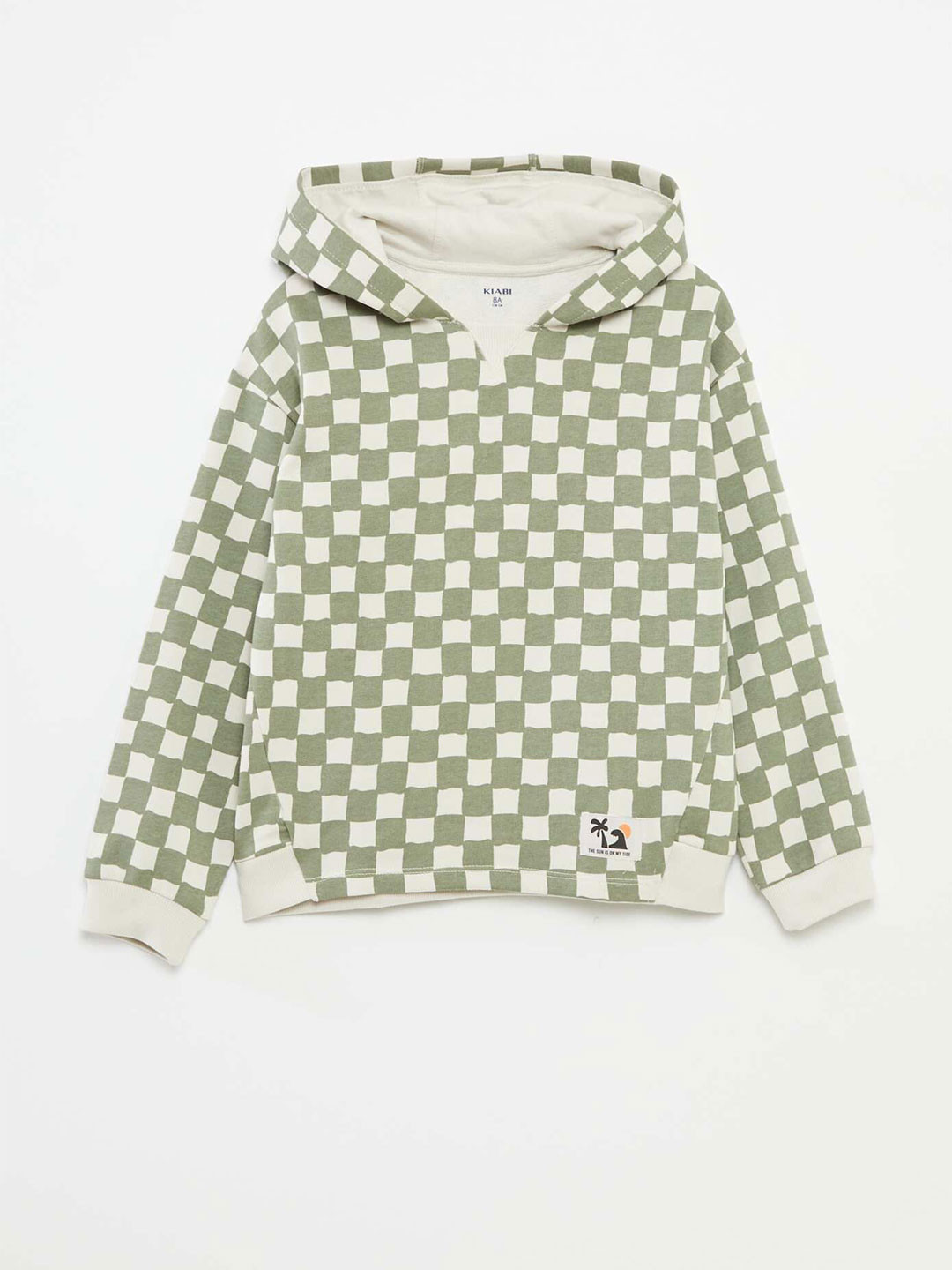 KIABI Boy's Geometric Checked Hooded Pullover Sweatshirt