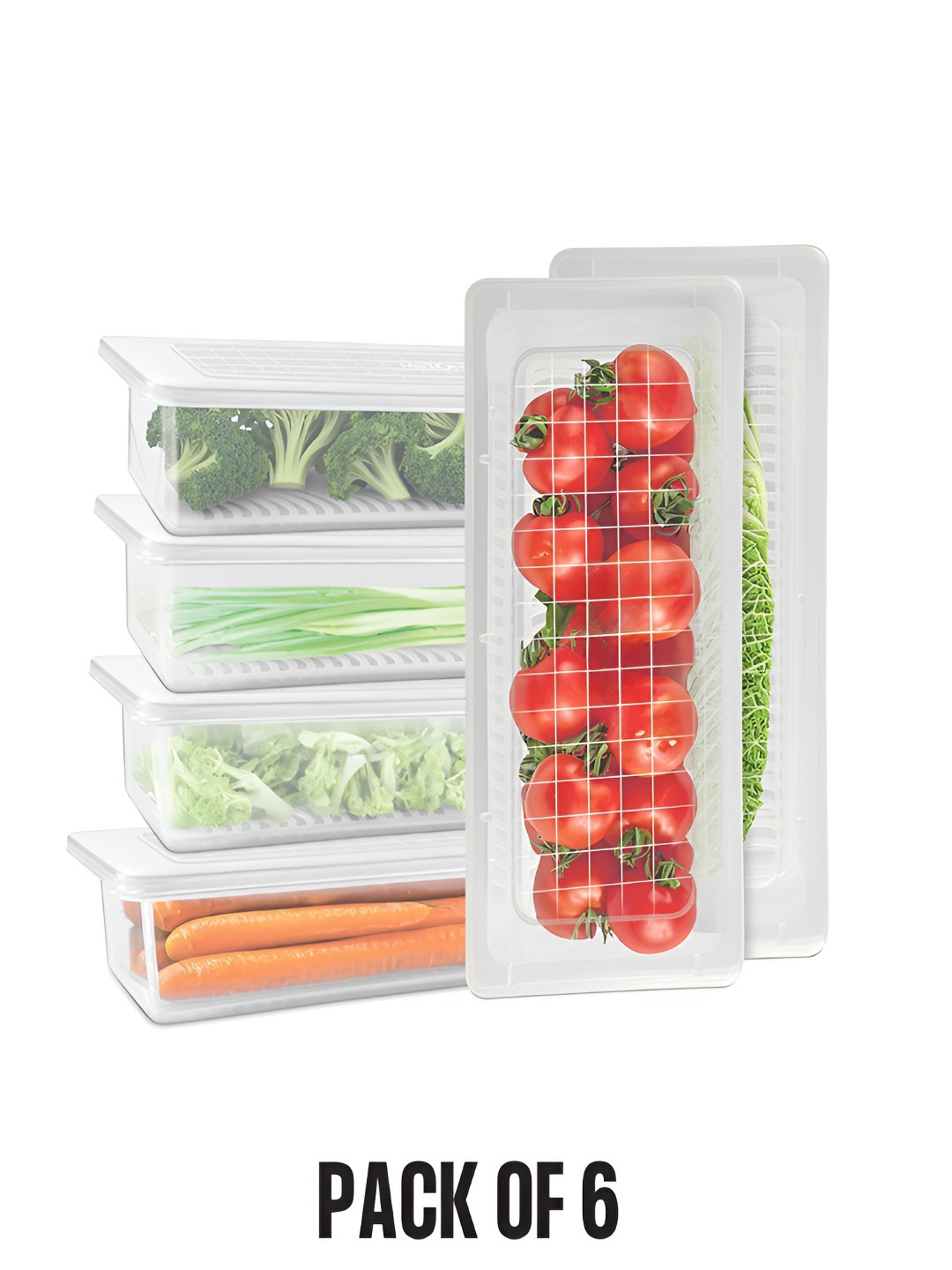 Reeq Transparent Plastic Refrigerator Safe 6 Piece Flip Top Fridge Container-1.5L