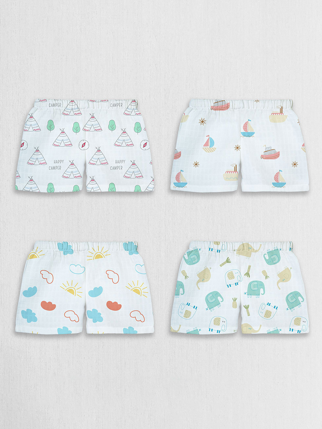 1st Step Girl's Pack Of 4 Graphic Printed Mid-Rise Cotton Above Knee Shorts