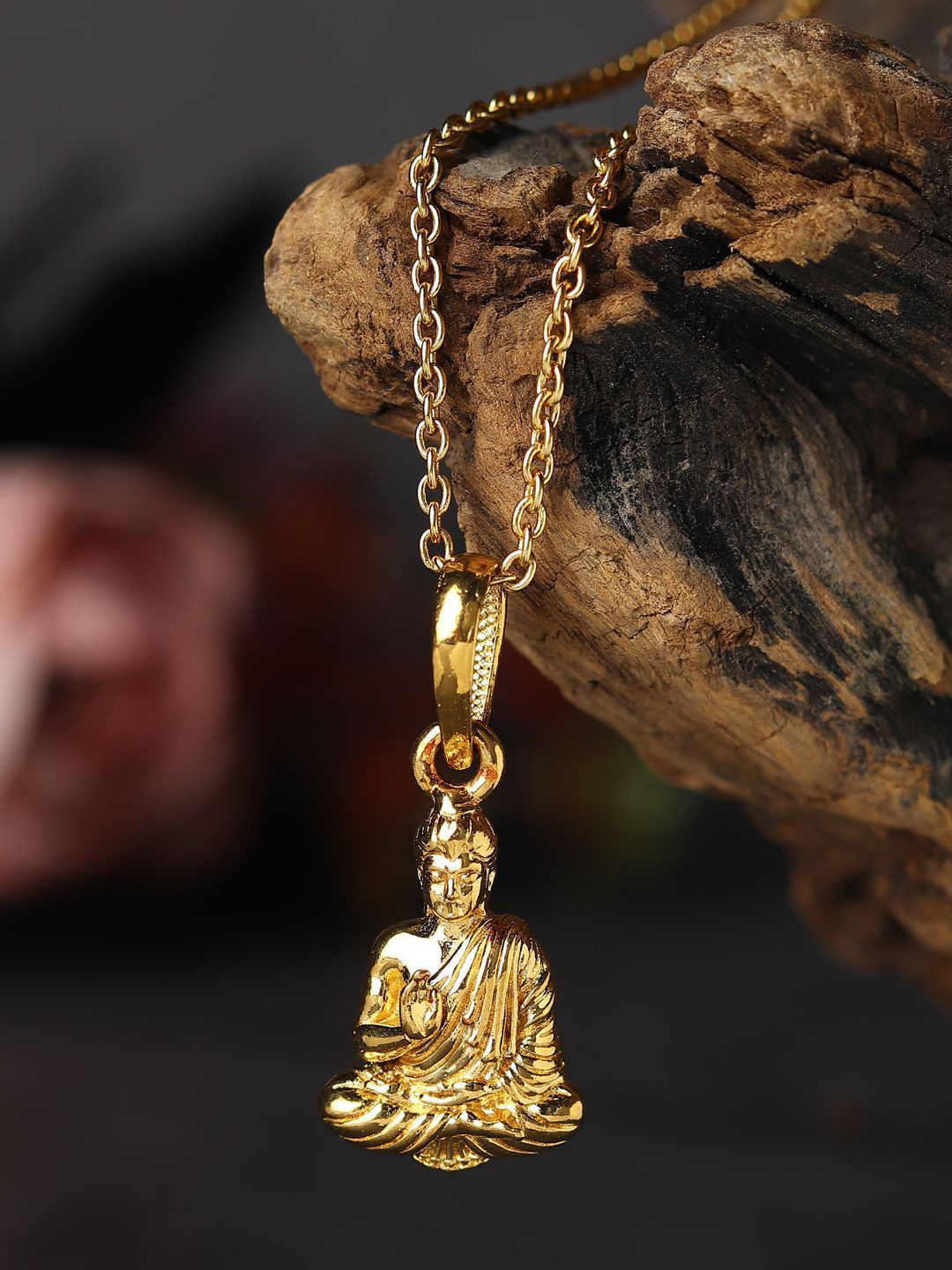 Metronaut 925 Sterling Silver 22 Kt Gold-Plated Buddha Pendant With Chain