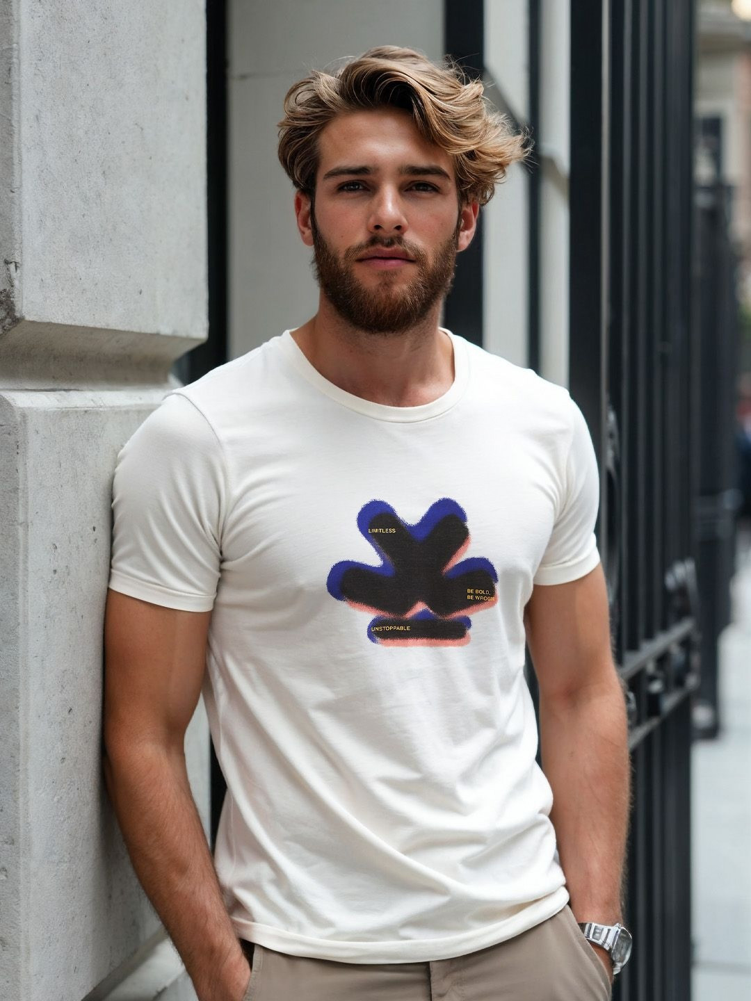 WROGN Printed Pure Cotton Short Sleeves Round Neck Slim Fit T-shirt