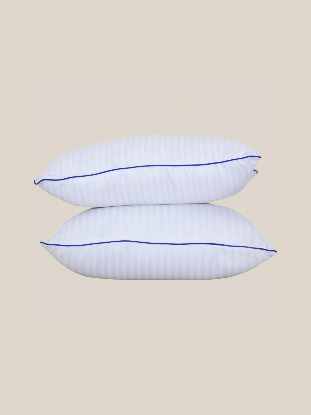 Siroki Bond Fluffy White Striped Polyester Breathable Set of 2 Medium Fibre Sleep Pillow-60.96 x 40.64 x 15 cm
