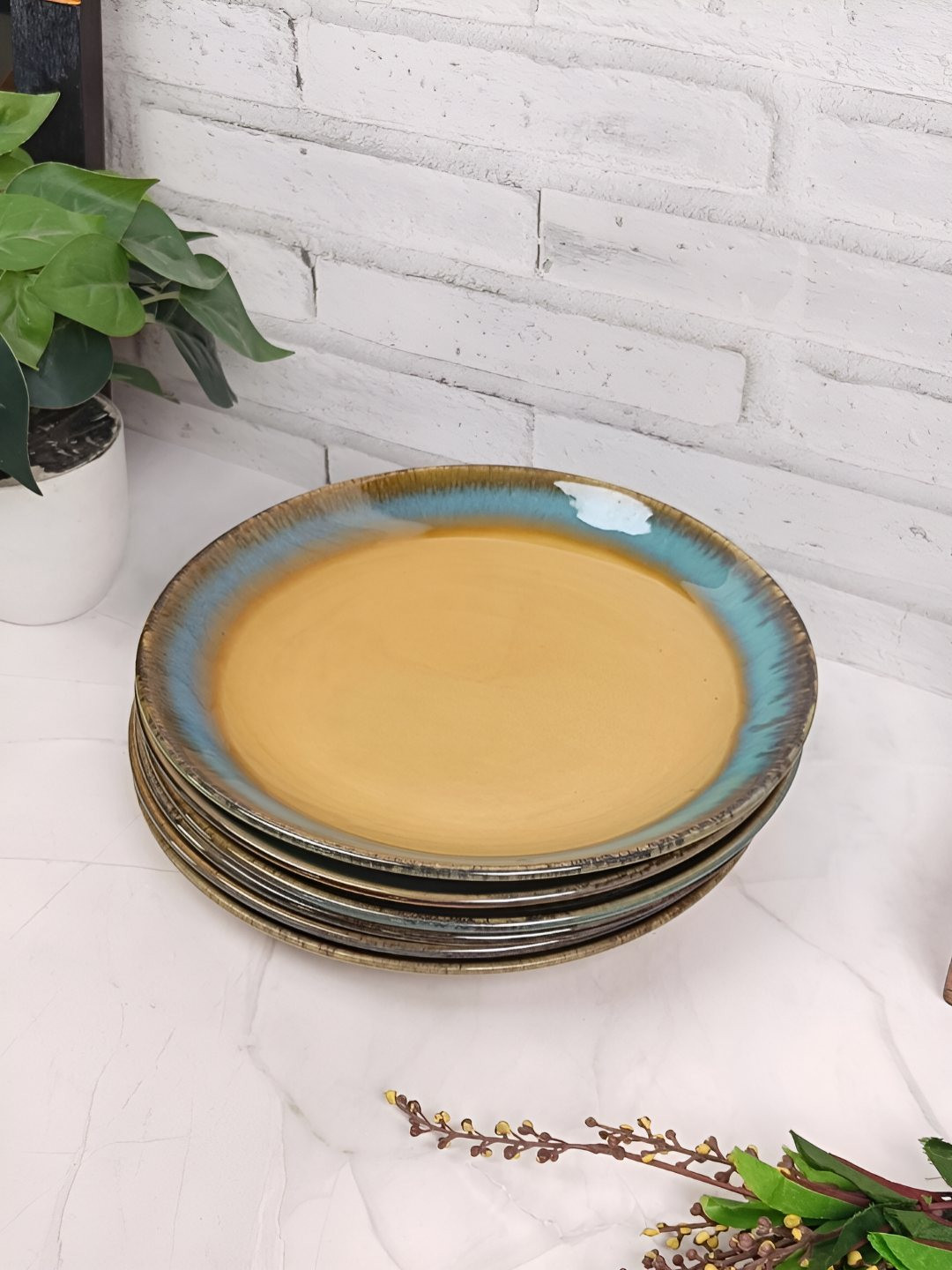 VarEesha Mustard 6 Pieces Dishwasher & Microwave Safe Ceramic Plates