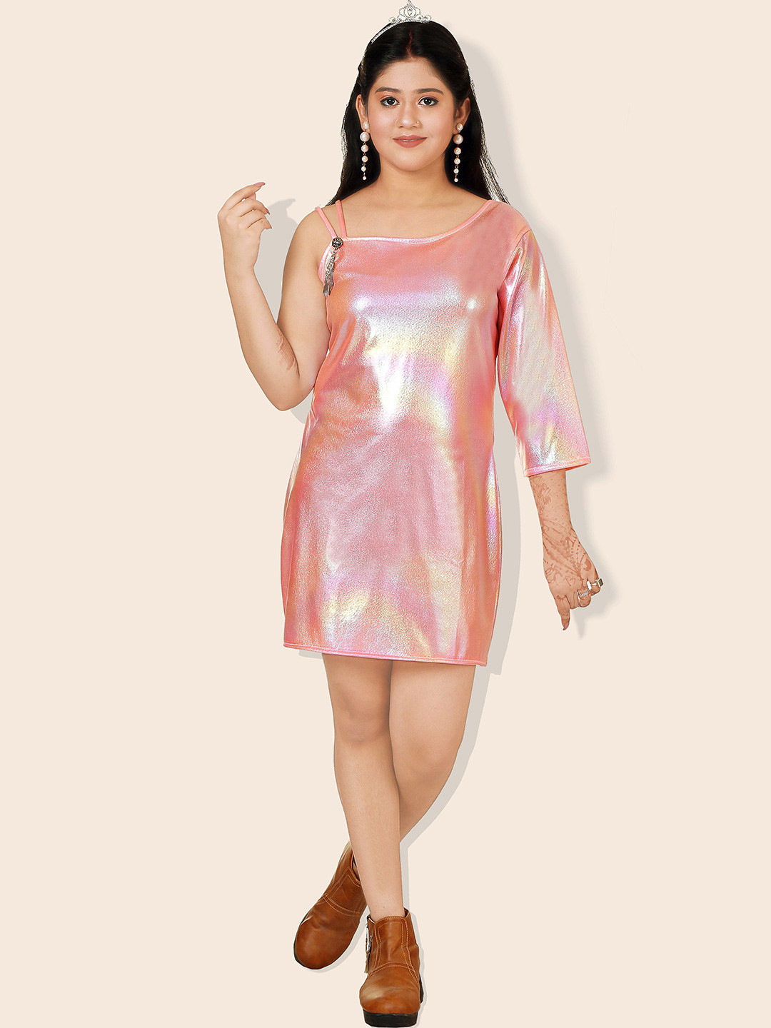 KAARIGARI Girls Embellished One Shoulder A-Line Mini Dress