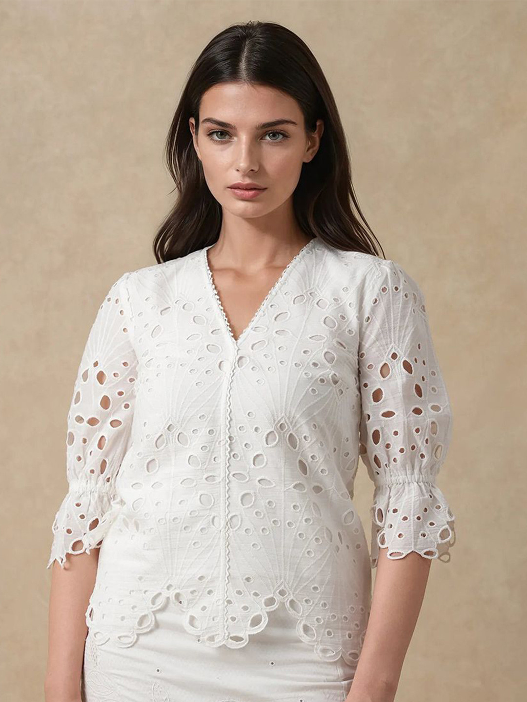 RAREISM PREFERN Women V-Neck Cotton Top