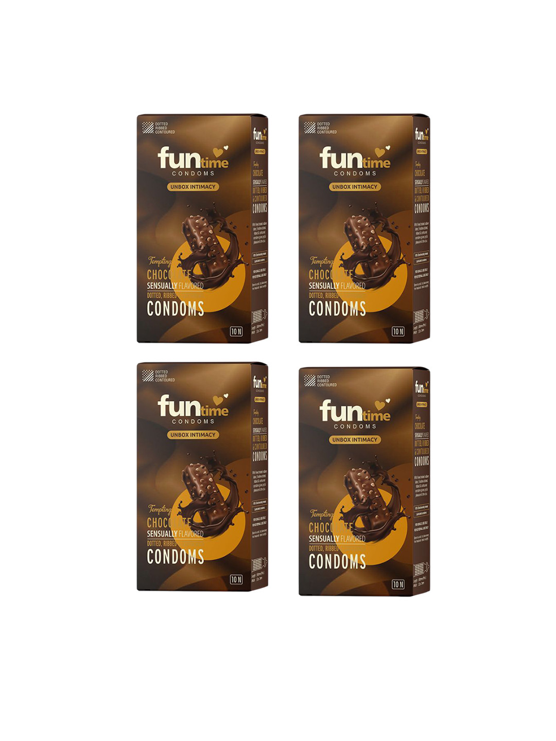 Funtime Pack Of 4 Chocolate Flavour Long Lasting Dotted& Ribbed Control Condoms-40 Pcs