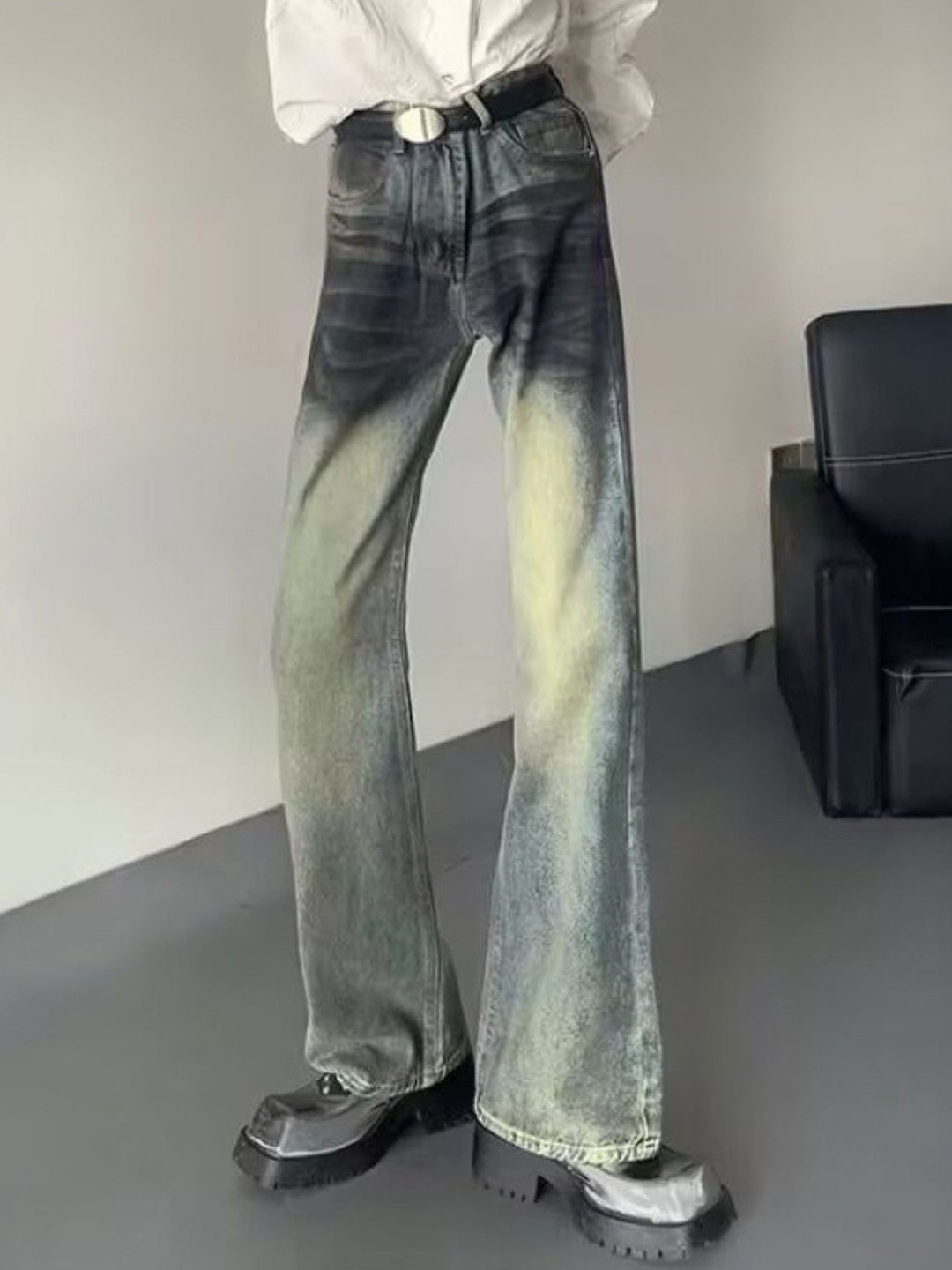 Men's Flared Wide Leg Abstract Pattern Trousers