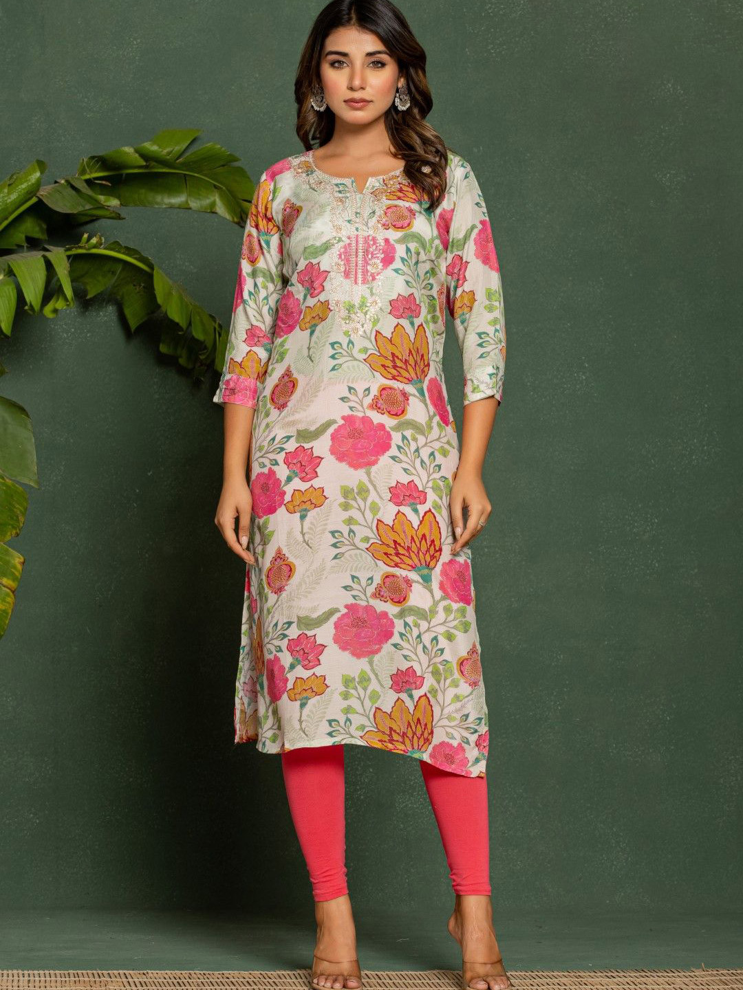 AUTUMN LANE Palki Floral Printed Thread Work Kurta