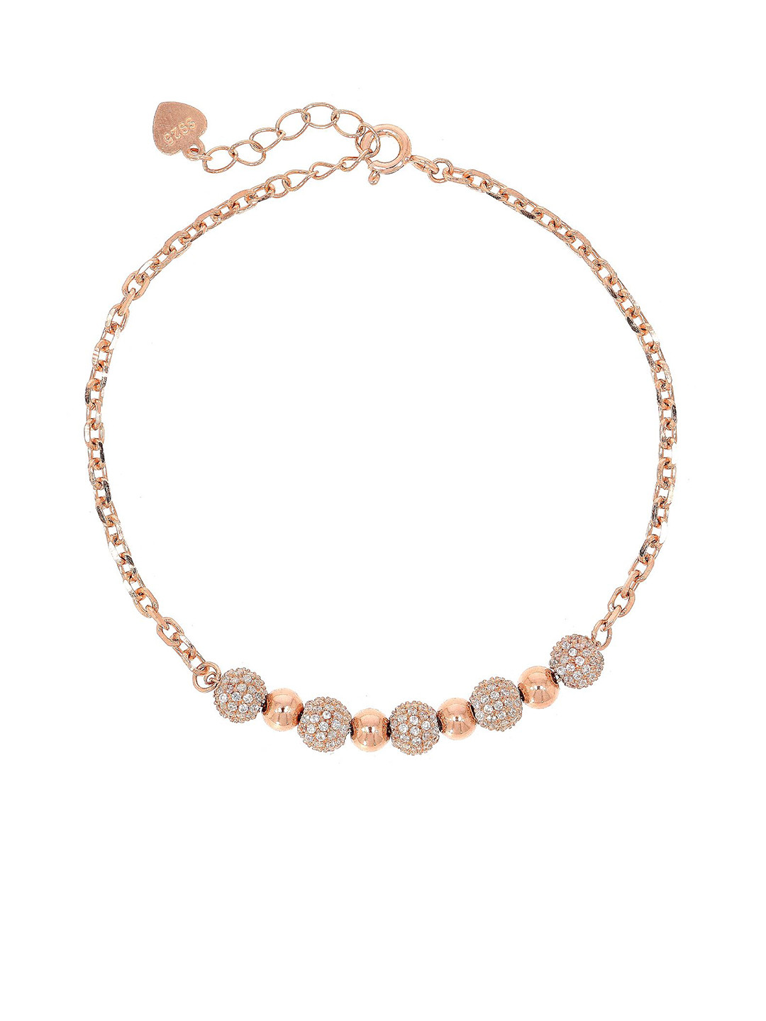 BHIMA 925 Sterling Silver Rose Gold Polish Plated Glowy Sphere Bracelet