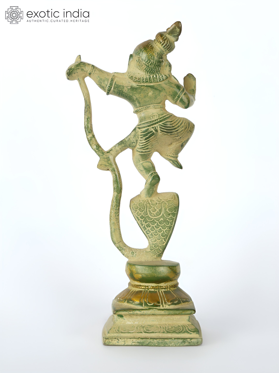 Exotic India The Dance Of Victoryindian Green Brass Metallic Living Room Hand-Crafted Medium Showpiece - 7 Inches