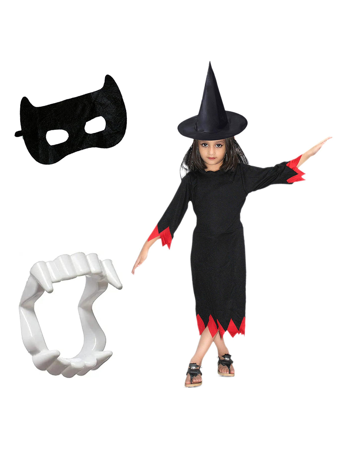 Kaku Fancy dresses Girls Halloween Scary Witch Costume
