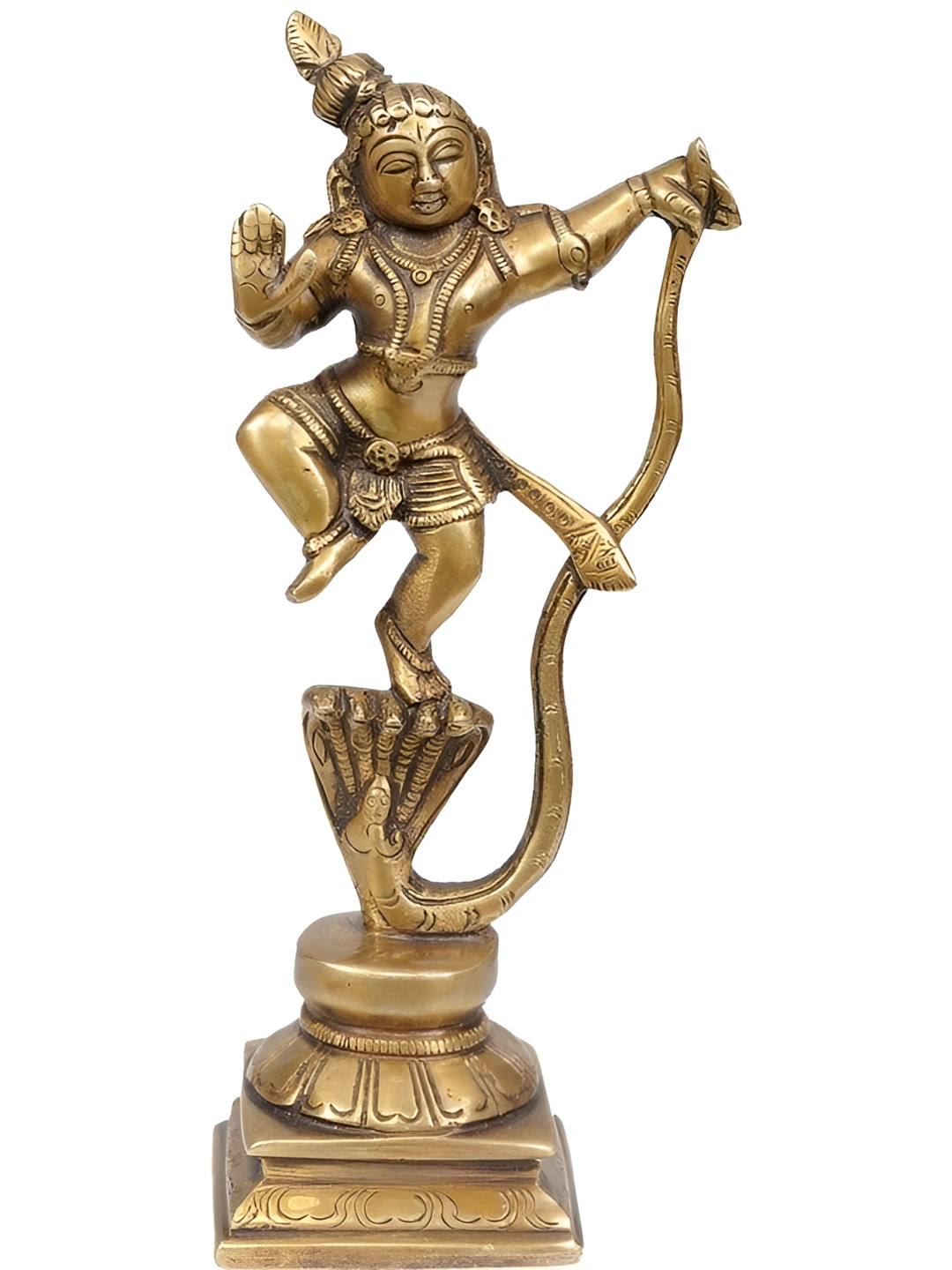 Exotic India The Dance of Victoryindian Gold Brass Metallic Prayer Room Hand-Crafted Medium Showpiece - 7 Inches