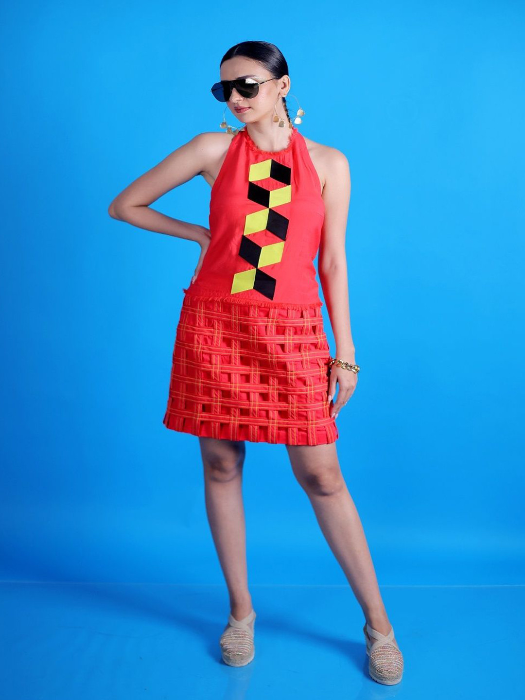 FIRKI Women Self Design Embroidered A-Line Dress