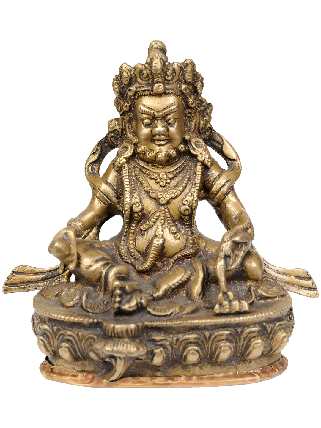 Exotic India Tibetan Buddhist Kubera Gold Brass Metallic Prayer Room Medium Showpiece - 5.5 Inches
